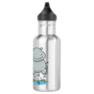 Cute hippo springende cartoon illustratie waterfles