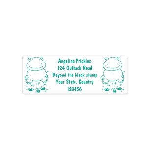 Cute hippo springende cartoon illustratie  zelfinktende stempel
