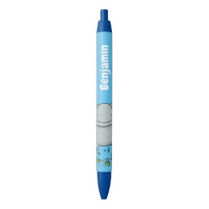 Cute hippo springende cartoon illustratie zwarte inkt pen