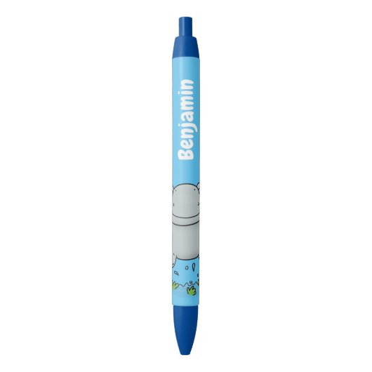 Cute hippo springende cartoon illustratie zwarte inkt pen (Voorkant Verticaal)