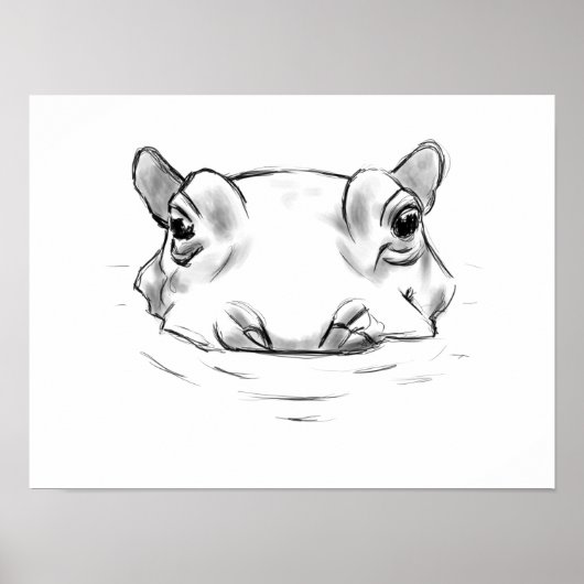 Cute hippo tekening poster (Voorkant)