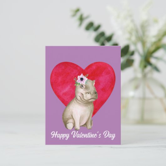Cute Hippo Valentijn Briefkaart (Staand voorkant)