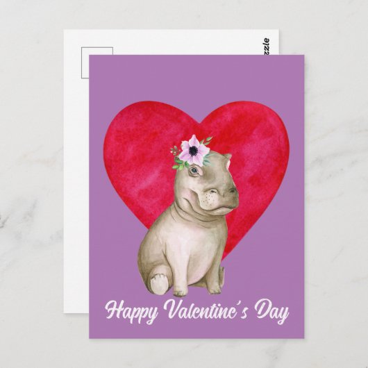 Cute Hippo Valentijn Briefkaart (Voorkant / Achterkant)