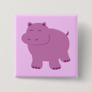 Cute Hippo Vierkante Button 5,1 Cm