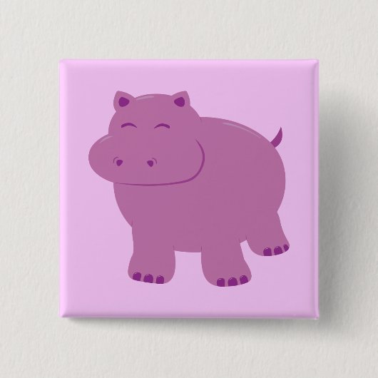 Cute Hippo Vierkante Button 5,1 Cm (Voorkant)
