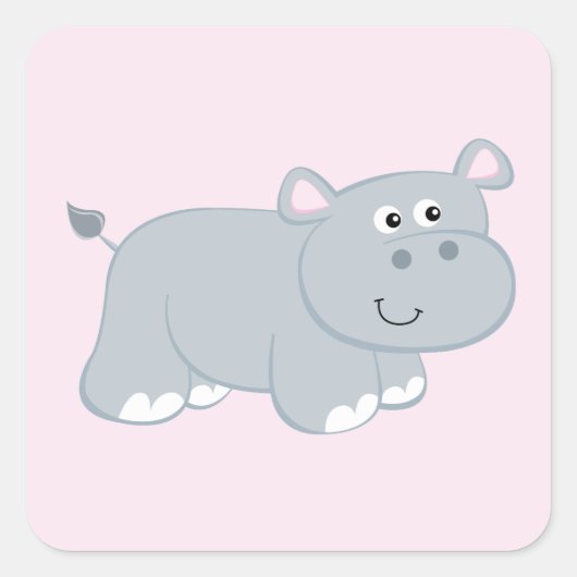 Cute Hippo Vierkante Sticker (Voorkant)