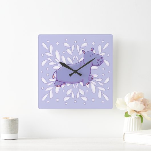 Cute Hippo Wall Clock Vierkante Klok (Huis)