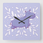 Cute Hippo Wall Clock Vierkante Klok (Voorkant)