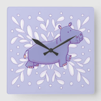 Cute Hippo Wall Clock Vierkante Klok