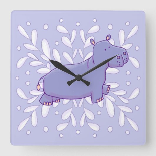 Cute Hippo Wall Clock Vierkante Klok (Voorkant)