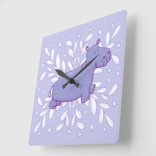 Cute Hippo Wall Clock Vierkante Klok (Hoek)
