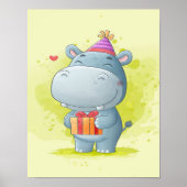 Cute Hippo Waterverf | Perfect cadeau Poster (Voorkant)