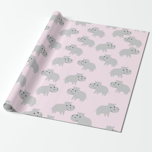 Cute Hippo Wrapping Paper Cadeaupapier (Uitgerold)