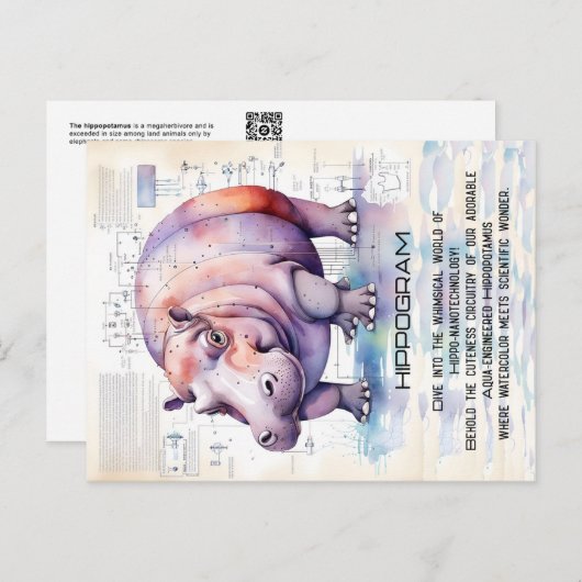 Cute Hippopotamus Briefkaart (Voorkant / Achterkant)