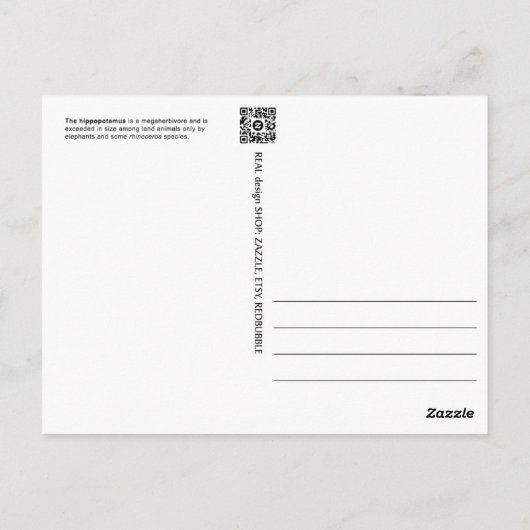 Cute Hippopotamus Briefkaart (Achterkant)