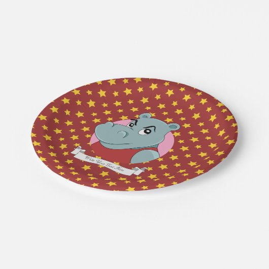 Cute hippopotamus cartoon papieren bordje (Gekanteld)