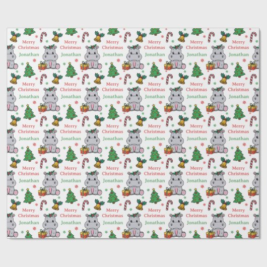 Cute Hippopotamus Christmas Tree Holidays Cadeaupapier (Vlak)