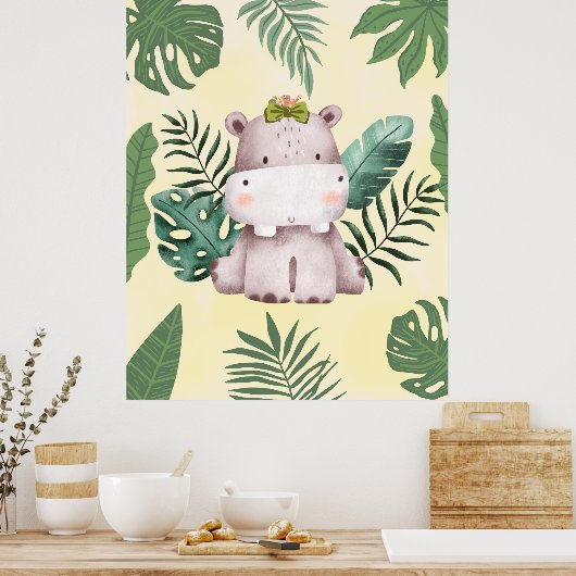 Cute Hippopotamus Oerwoud Safari Nursery Decor Poster (Keuken)