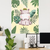 Cute Hippopotamus Oerwoud Safari Nursery Decor Poster (Thuiskantoor)