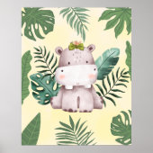 Cute Hippopotamus Oerwoud Safari Nursery Decor Poster (Voorkant)