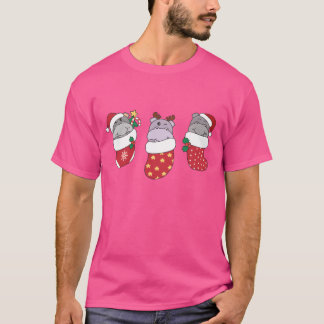 Cute Hippos In Christmas Stockings For Christmas f T-shirt