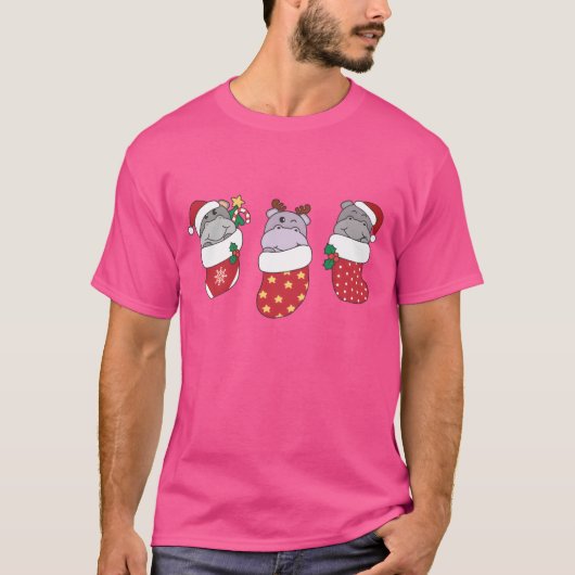 Cute Hippos In Christmas Stockings For Christmas f T-shirt (Voorkant)