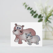 Cute Hippos Mam en Baby Briefkaart (Staand voorkant)