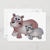 Cute Hippos Mam en Baby Briefkaart (Voorkant / Achterkant)