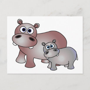 Cute Hippos Mam en Baby Briefkaart