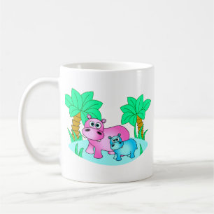 Cute Hippos Mam en Baby zwemmen Koffiemok