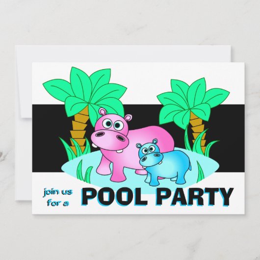 Cute Hippos Pool Party Invitation Kaart (Voorkant)