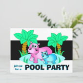 Cute Hippos Pool Party Invitation Kaart (Staand voorkant)