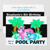 Cute Hippos Pool Party Invitation Kaart (Voorkant / Achterkant)