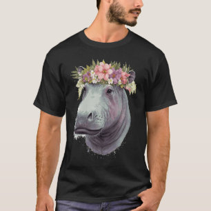 Cute Hippotamus Flower Crown Africa Safari Animal T-shirt