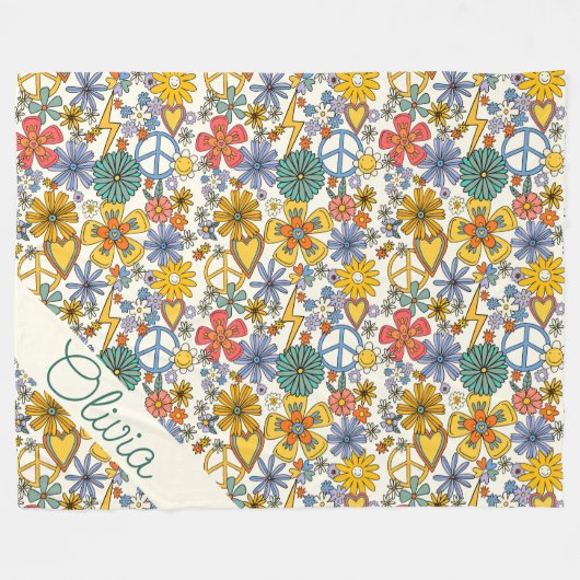 Cute Hippy Floral Style Fleece Blanket (Voorkant (Horizontaal))