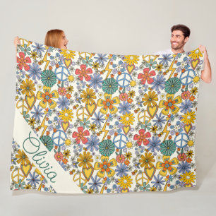 Cute Hippy Floral Style Fleece Blanket Deken