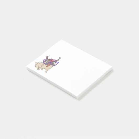 Cute Hipster Boho Floral Hippie Pug in bril Post-it® Notes (Schuin)