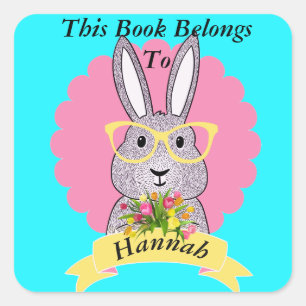 Cute Hipster Bunny met Bord van het Glasboek Vierkante Sticker