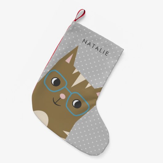 Cute Hipster Cat Illustration | Jouw namen toevoeg Kleine Kerstsok (Voorkant (Hangend))