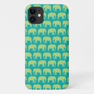 Cute Hipster Elephant Pattern Blauwgroen Green Case-Mate iPhone Case