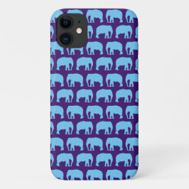 Cute Hipster Elephant Pattern Blue Paars Case-Mate iPhone Case