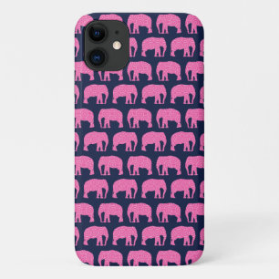 Cute Hipster Elephant Pattern Pink Blue Case-Mate iPhone Case