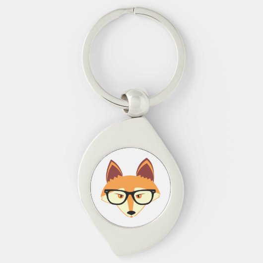 Cute Hipster Fox met bril Sleutelhanger (Voorkant)