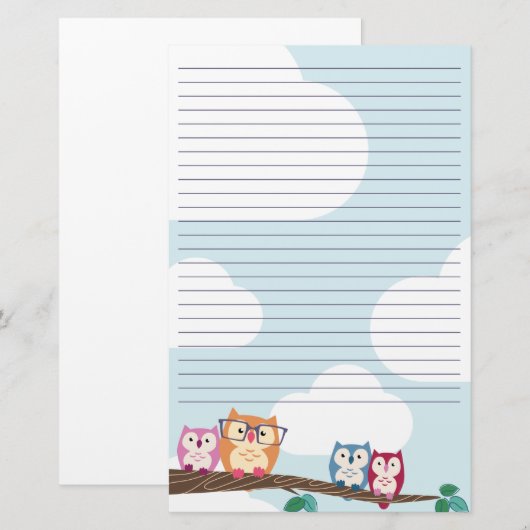 Cute Hipster Glasses Owl Briefpapier (Voorkant / Achterkant)