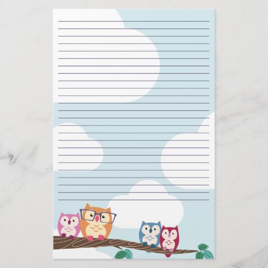 Cute Hipster Glasses Owl Briefpapier (Voorkant)