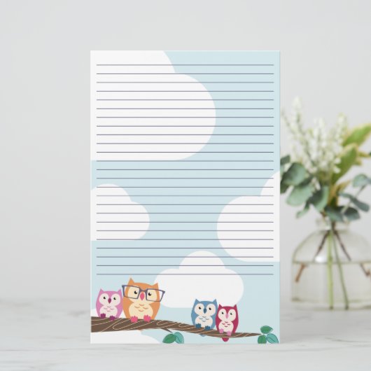 Cute Hipster Glasses Owl Briefpapier (Staand voorkant)
