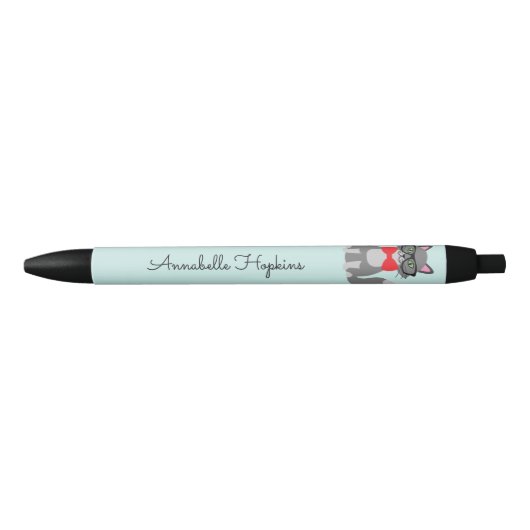 Cute Hipster Grey Cat Name Black Ink Pen (Voorkant)