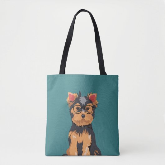 Cute Hipster Little Yorkshire Terrier Tote Bag (Voorkant)