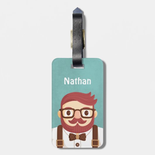 Cute Hipster Mustache Gentleman Bagagelabel (Achterkant verticaal)