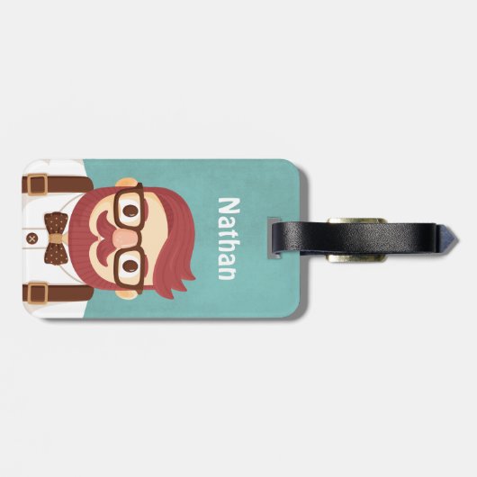 Cute Hipster Mustache Gentleman Bagagelabel (Achterkant horizontaal)